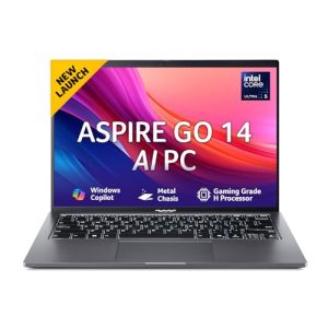 Acer Aspire Go 14,14th Gen, Intel Core Ultra 5 125H, 16GB DDR5, 512GB, WUXGA IPS, 14.0"/35.56cm, Win 11, MS Office, Steel Gray, 1.5 kg, AG14-71M, Backlit KB, AI Powered Laptop